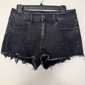 American Eagle Ne(x)t Level Stretch Hi Rise Shortie Denim Jean Shorts Black 10